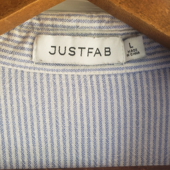 JustFab Linen Dolman Sleeve Shirt Dress Size Large Blue And White Stripes - Picture 11 of 11